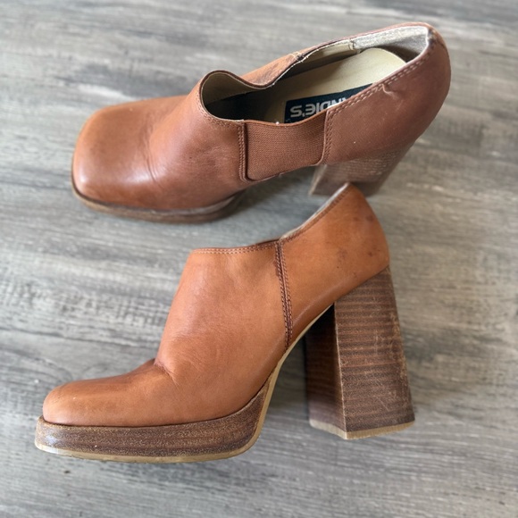 VTG Candies 90'S Y2K Brown Leather Chunky Platform Heel Shoes - Picture 2 of 7